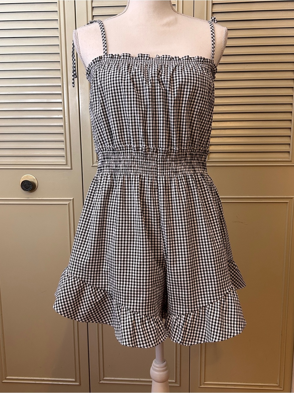 Gingham Ruffle Romper in Black and White
